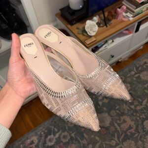 Fendi crystal embellished logo mule size 40